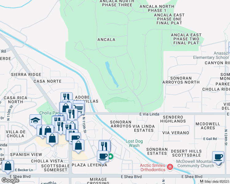map of restaurants, bars, coffee shops, grocery stores, and more near 11620 East Cortez Drive in Scottsdale