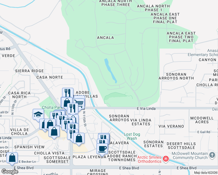 map of restaurants, bars, coffee shops, grocery stores, and more near 11620 East Cortez Drive in Scottsdale