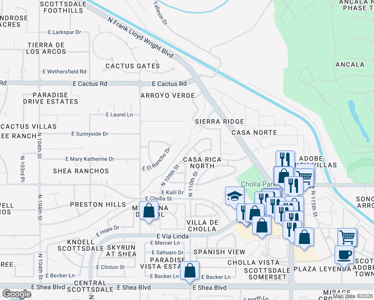 map of restaurants, bars, coffee shops, grocery stores, and more near 10945 East El Rancho Drive in Scottsdale