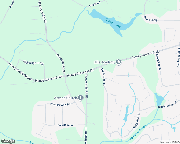 map of restaurants, bars, coffee shops, grocery stores, and more near 123 Honey Creek Road Southeast in Conyers