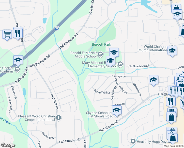 map of restaurants, bars, coffee shops, grocery stores, and more near 2900 Middleburg Drive in College Park