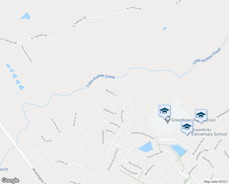 map of restaurants, bars, coffee shops, grocery stores, and more near 446 Buxton Lane in Evans