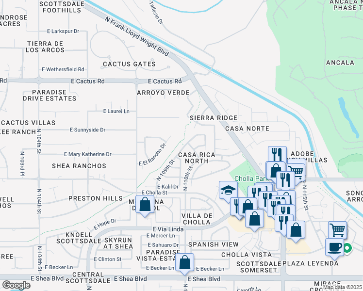 map of restaurants, bars, coffee shops, grocery stores, and more near 10945 East El Rancho Drive in Scottsdale