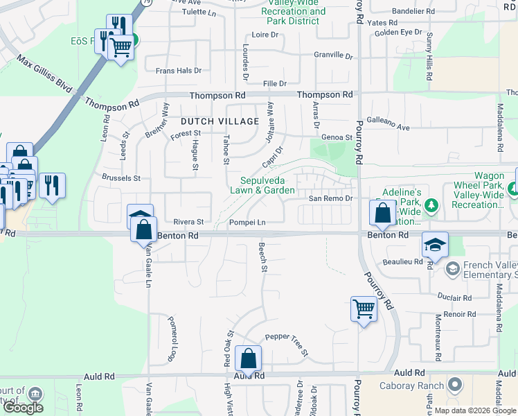 map of restaurants, bars, coffee shops, grocery stores, and more near 31559 Umbria Lane in Winchester