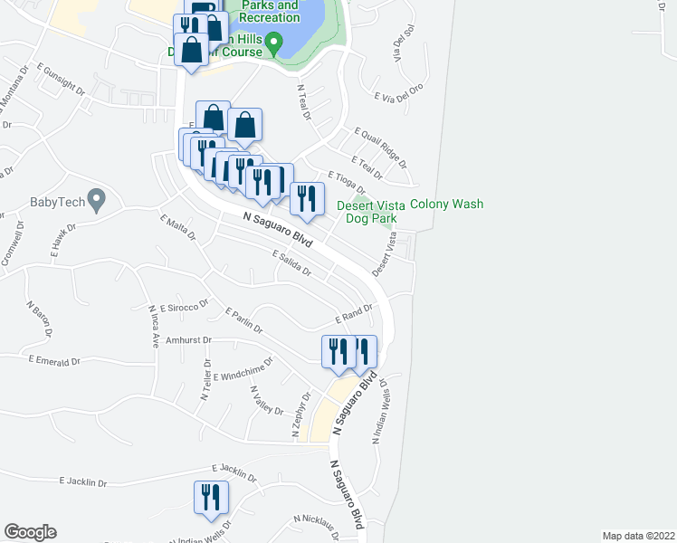 map of restaurants, bars, coffee shops, grocery stores, and more near 11660 East Villa Way in Fountain Hills
