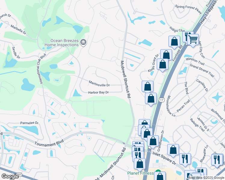 map of restaurants, bars, coffee shops, grocery stores, and more near 644 Harbor Bay Drive in Murrells Inlet