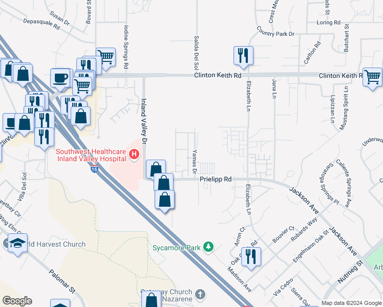 map of restaurants, bars, coffee shops, grocery stores, and more near 3206 Yamas Drive in Wildomar