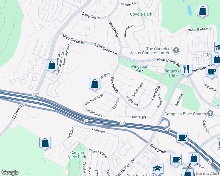 map of restaurants, bars, coffee shops, grocery stores, and more near 6 Diamond Gate in Aliso Viejo