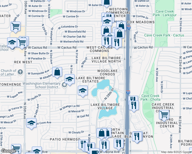 map of restaurants, bars, coffee shops, grocery stores, and more near 2910 West Altadena Avenue in Phoenix