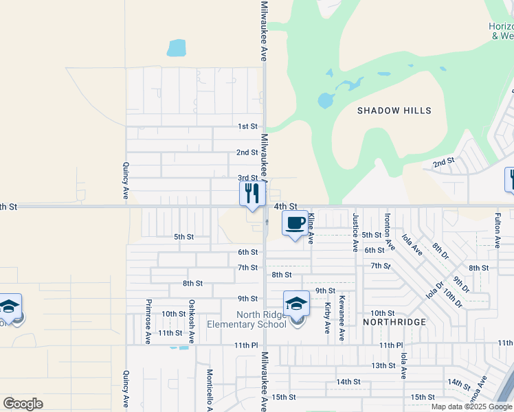 map of restaurants, bars, coffee shops, grocery stores, and more near 4th Street in Lubbock