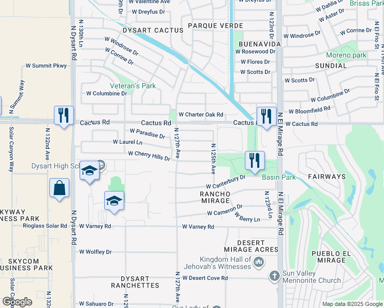 map of restaurants, bars, coffee shops, grocery stores, and more near 12629 West Laurel Lane in El Mirage