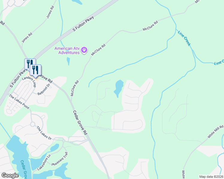 map of restaurants, bars, coffee shops, grocery stores, and more near 705 Kirkly Way in Fairburn