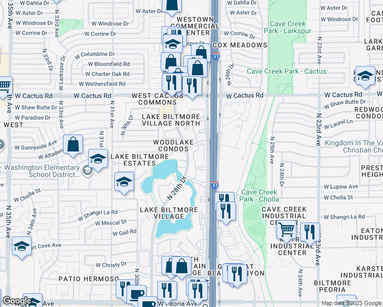 map of restaurants, bars, coffee shops, grocery stores, and more near 11459 North 28th Drive in Phoenix