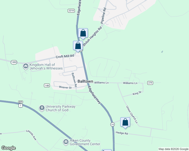 map of restaurants, bars, coffee shops, grocery stores, and more near 1306 Edgefield Hwy in Aiken