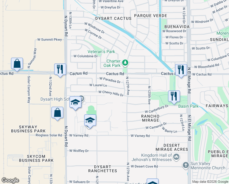 map of restaurants, bars, coffee shops, grocery stores, and more near 12746 West Cherry Hills Drive in El Mirage