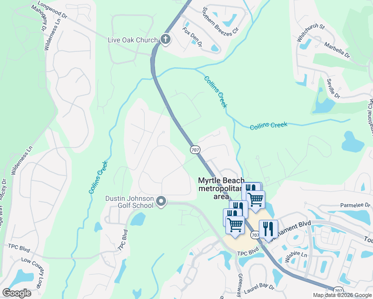 map of restaurants, bars, coffee shops, grocery stores, and more near 11645 South Carolina 707 in Murrells Inlet