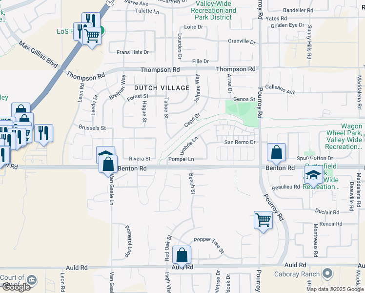 map of restaurants, bars, coffee shops, grocery stores, and more near 31544 Umbria Lane in Winchester