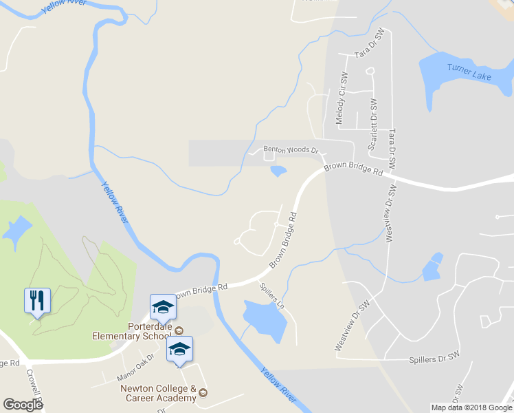 map of restaurants, bars, coffee shops, grocery stores, and more near 65 Waters Edge Lane in Covington