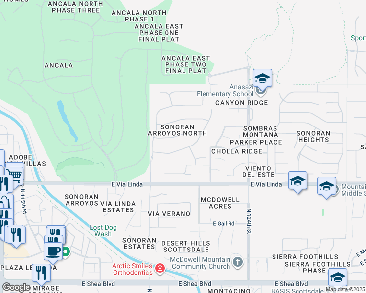 map of restaurants, bars, coffee shops, grocery stores, and more near 12156 East Cortez Drive in Scottsdale