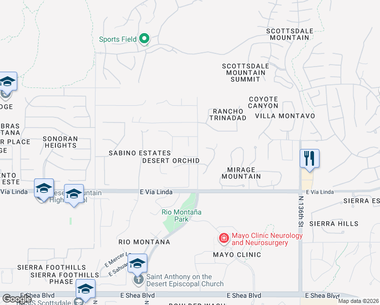 map of restaurants, bars, coffee shops, grocery stores, and more near 13174 East Geronimo Road in Scottsdale