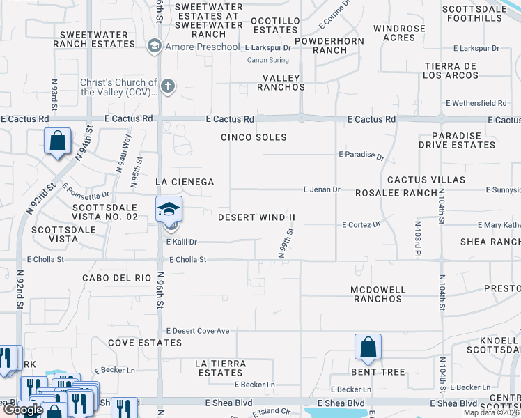 map of restaurants, bars, coffee shops, grocery stores, and more near 9842 East Cortez Street in Scottsdale