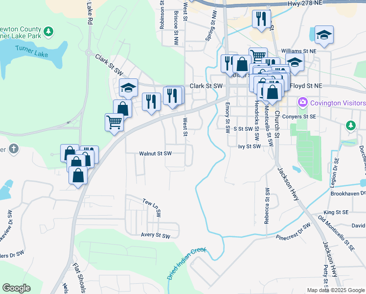 map of restaurants, bars, coffee shops, grocery stores, and more near 3252 West Street in Covington