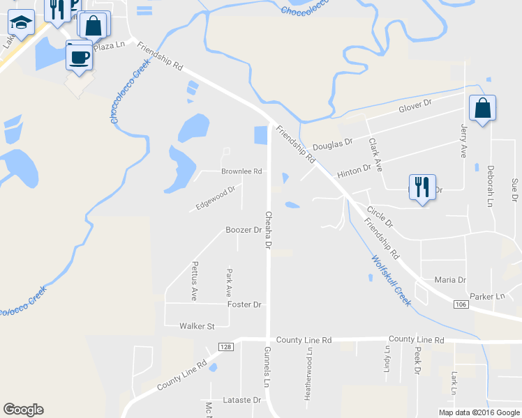map of restaurants, bars, coffee shops, grocery stores, and more near 1816 Cheaha Dr in Oxford
