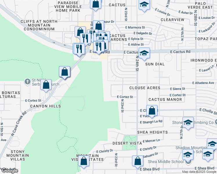 map of restaurants, bars, coffee shops, grocery stores, and more near 11646 North 22nd Street in Phoenix