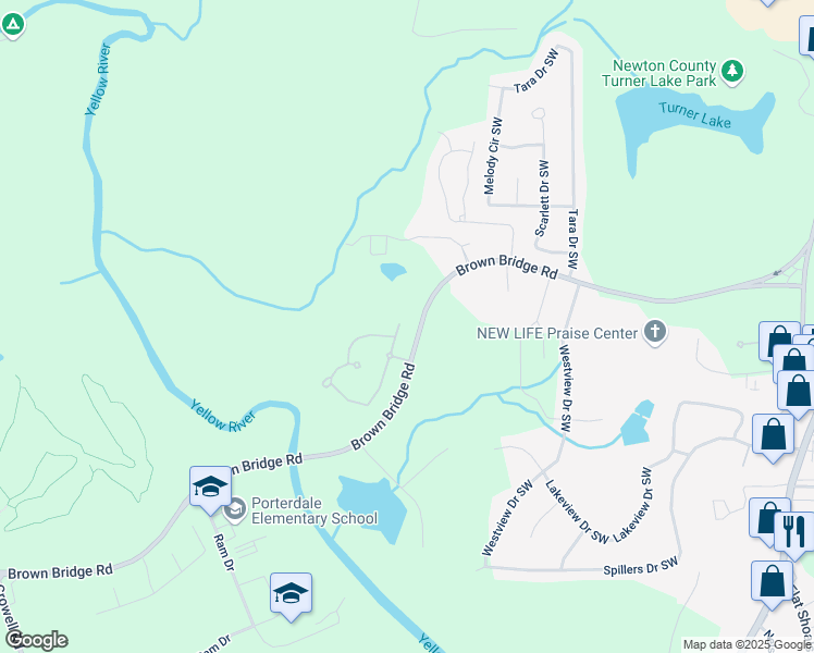 map of restaurants, bars, coffee shops, grocery stores, and more near 15 Riverstone Drive in Covington