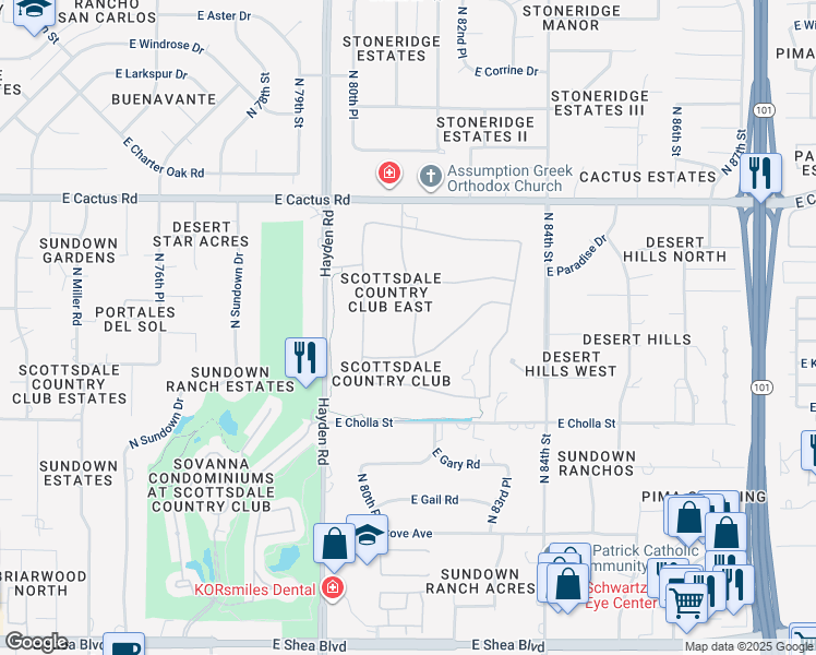 map of restaurants, bars, coffee shops, grocery stores, and more near 11736 North 81st Street in Scottsdale