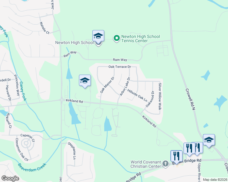 map of restaurants, bars, coffee shops, grocery stores, and more near 75 Lakeview Crossing Drive in Covington