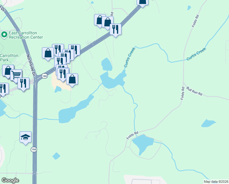 map of restaurants, bars, coffee shops, grocery stores, and more near 180 Sunrise Lane in Carrollton