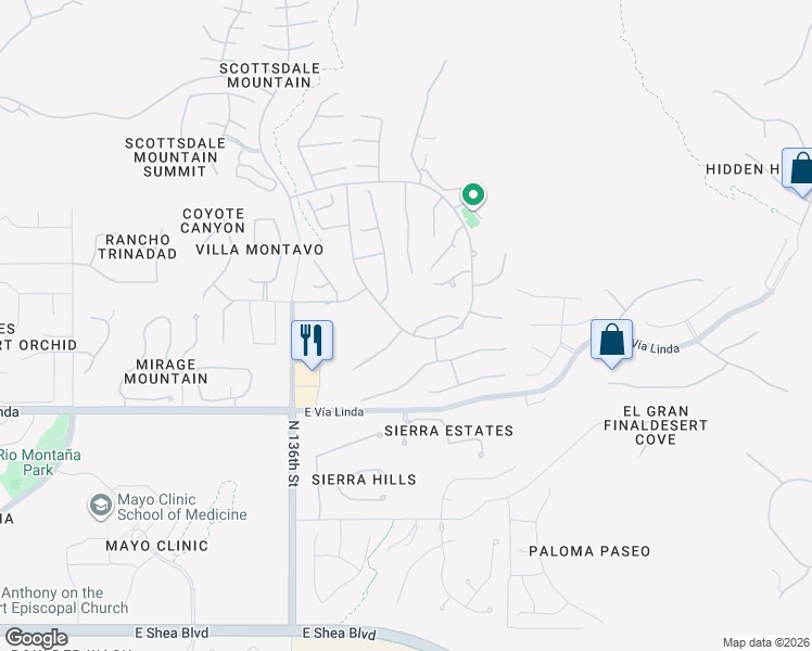 map of restaurants, bars, coffee shops, grocery stores, and more near 11715 East Geronimo Road in Scottsdale