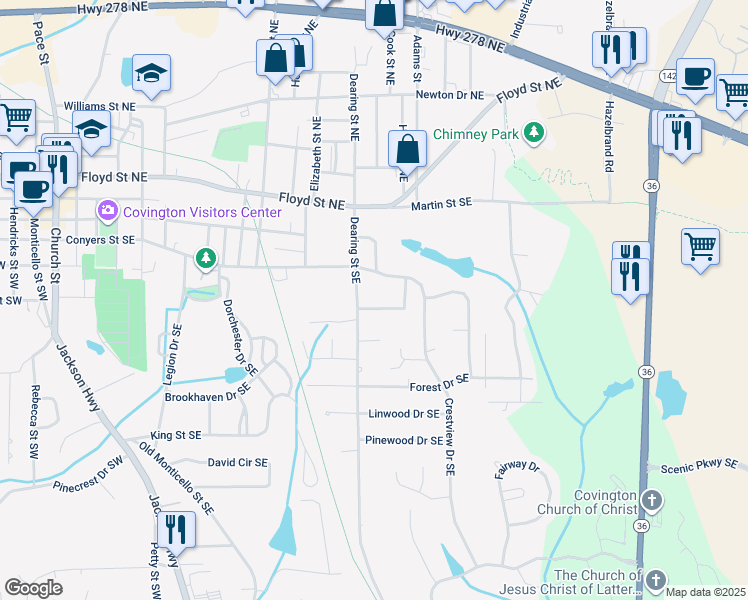 map of restaurants, bars, coffee shops, grocery stores, and more near 5181 Dearing Street Northeast in Covington