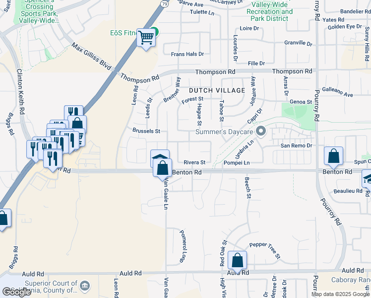 map of restaurants, bars, coffee shops, grocery stores, and more near 36427 Seine Court in Winchester