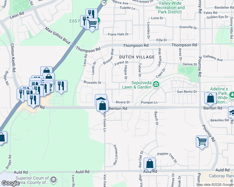 map of restaurants, bars, coffee shops, grocery stores, and more near 36427 Seine Court in Winchester