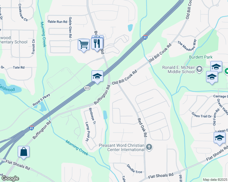 map of restaurants, bars, coffee shops, grocery stores, and more near 3275 Bluebonnet Trail in College Park