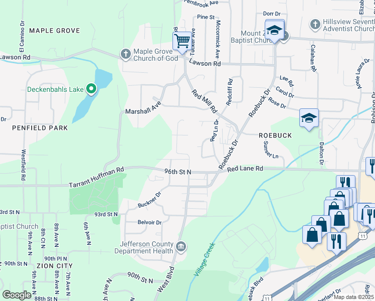 map of restaurants, bars, coffee shops, grocery stores, and more near 9631 Williamsburg Drive in Birmingham