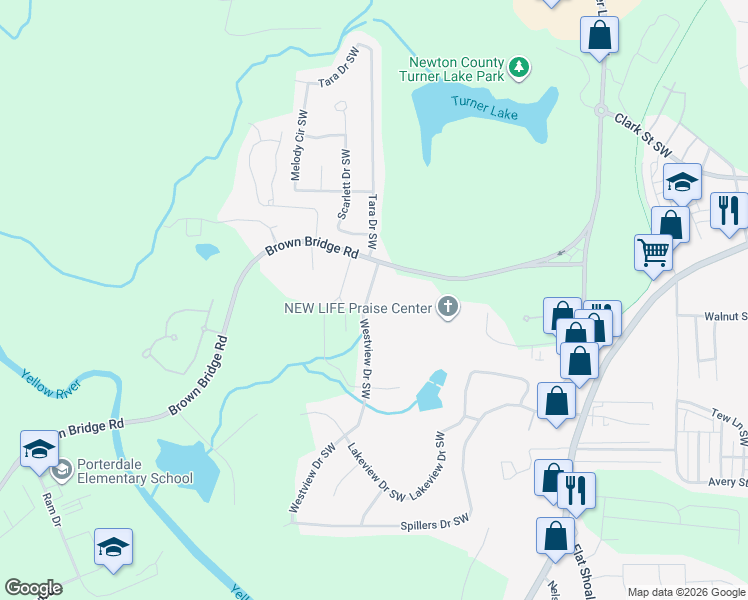 map of restaurants, bars, coffee shops, grocery stores, and more near 9145 Westview Drive Southwest in Covington