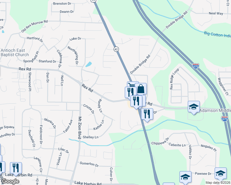 map of restaurants, bars, coffee shops, grocery stores, and more near 2838 Randy Court in Ellenwood