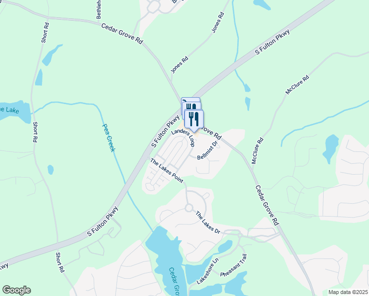 map of restaurants, bars, coffee shops, grocery stores, and more near 6040 Park Close in Fairburn