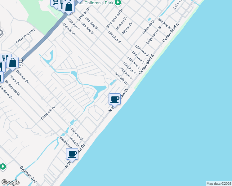 map of restaurants, bars, coffee shops, grocery stores, and more near 2026 Kingfisher Drive in Surfside Beach
