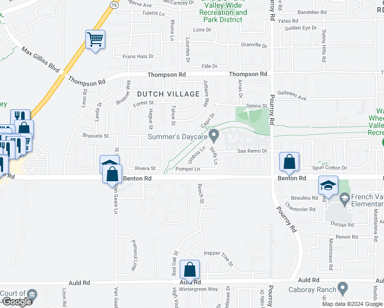 map of restaurants, bars, coffee shops, grocery stores, and more near 31556 Umbria Lane in Winchester