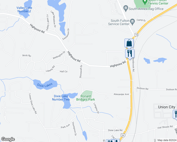map of restaurants, bars, coffee shops, grocery stores, and more near 5140 Highpoint Road in Union City