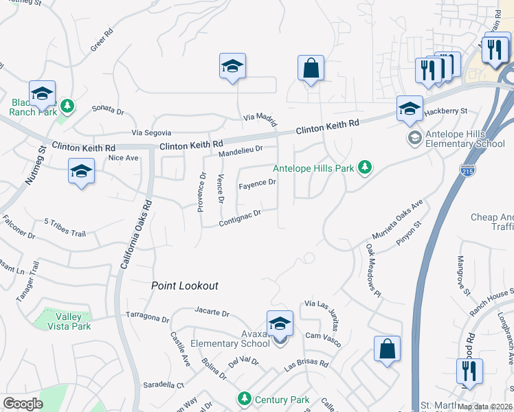 map of restaurants, bars, coffee shops, grocery stores, and more near 36307 Grimaud Court in Murrieta