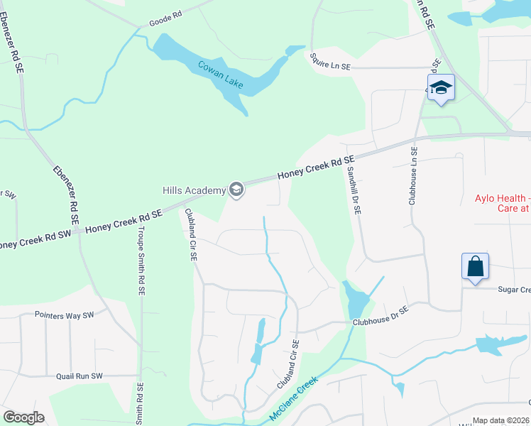 map of restaurants, bars, coffee shops, grocery stores, and more near 409 Honey Creek Court Southeast in Conyers