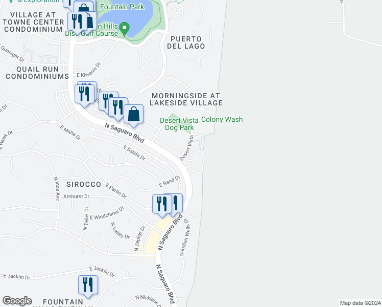 map of restaurants, bars, coffee shops, grocery stores, and more near 11645 North Desert Vista in Fountain Hills