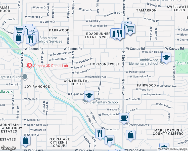 map of restaurants, bars, coffee shops, grocery stores, and more near 11618 N 45th Dr in Glendale
