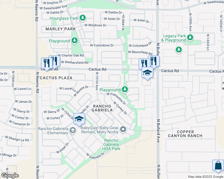 map of restaurants, bars, coffee shops, grocery stores, and more near 14993 West Riviera Drive in Surprise