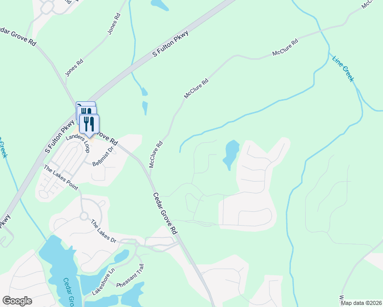 map of restaurants, bars, coffee shops, grocery stores, and more near 6151 Chastain Way in Fairburn